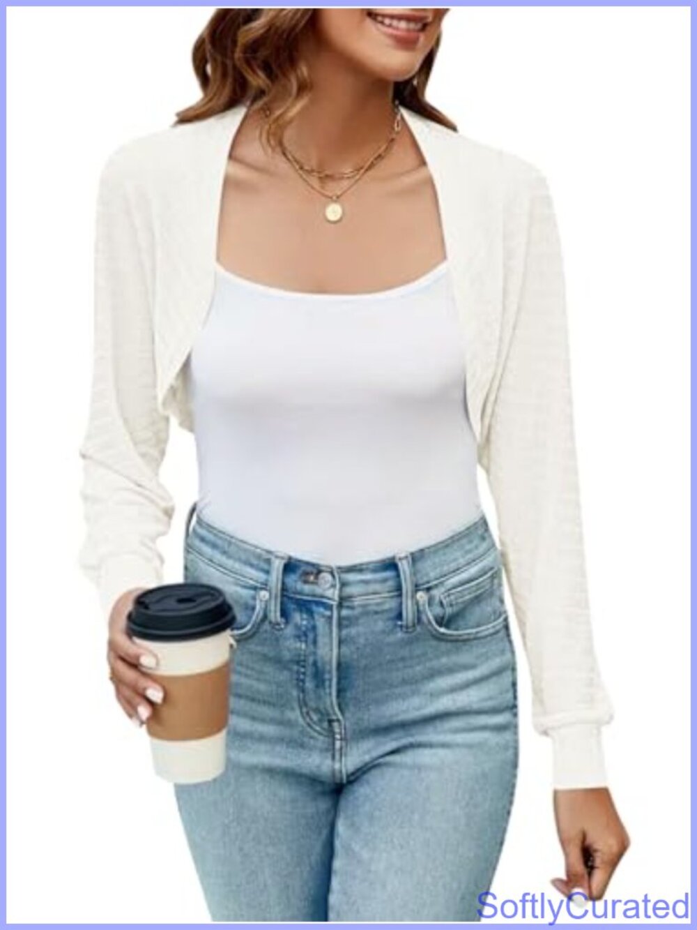 Cropped Cardigan Shrug Long Sleeve Open Front Knit Bolero